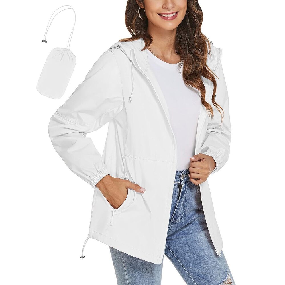 Women's Waterproof Rain Jacket with Pockets Lightweight Outdoor Packable